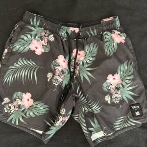 Disney Men's Floral Athletic Shorts - Black and Green